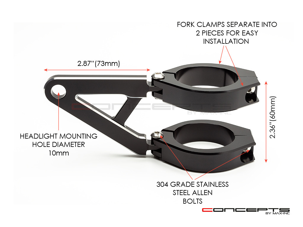 MAX Stubby High Quality CNC Machined Headlight Brackets  - Fits Fork Sizes 32 - 59mm