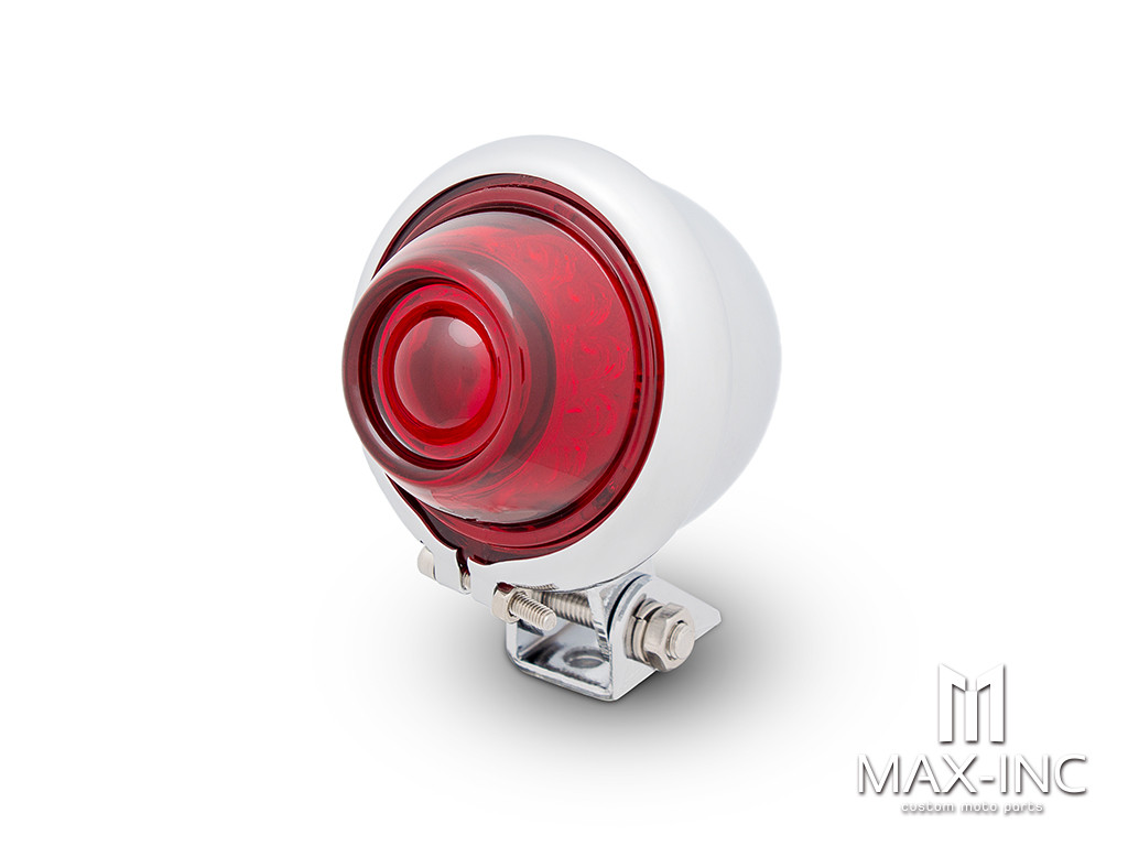 Chrome Mini Bates Style LED Stop / Tail Light - Red Lens