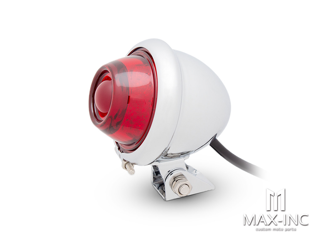 Chrome Mini Bates Style LED Stop / Tail Light - Red Lens