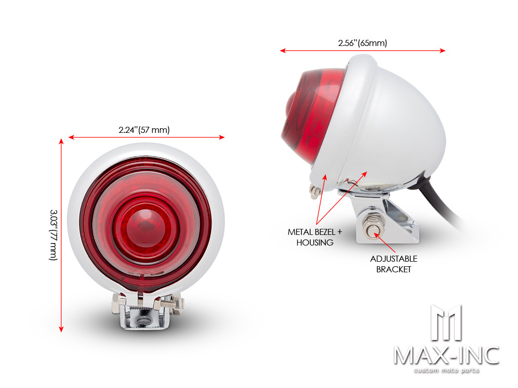 Chrome Mini Bates Style LED Stop / Tail Light - Red Lens