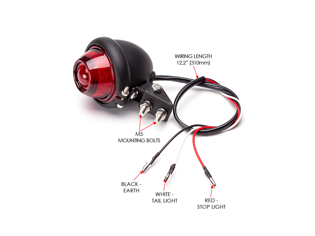 Matte Black Mini Bates Style LED Stop / Tail Light - Red Lens