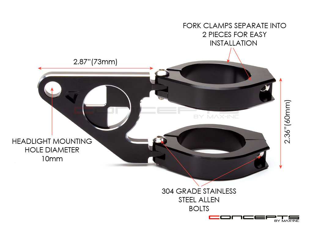 MAX Beemer Shorty High Quality CNC Machined Headlight Brackets  - Fits Fork Sizes 32 - 59mm