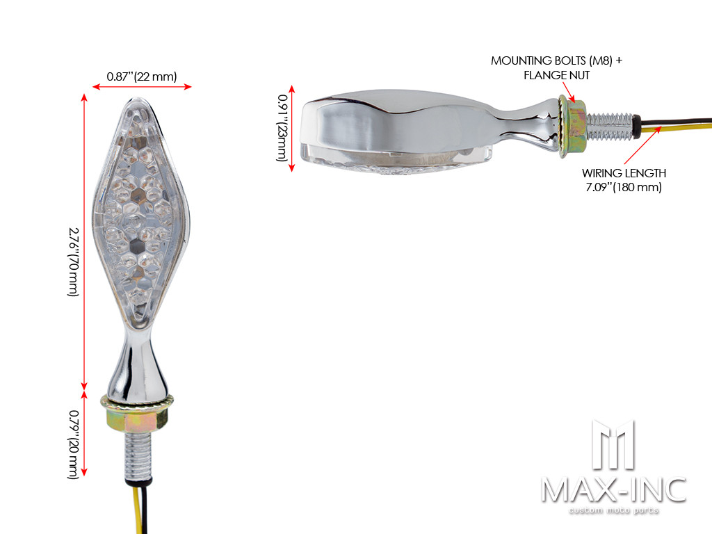 Chrome Mini Gator Alloy LED Turn Signals / Indicators - Emarked