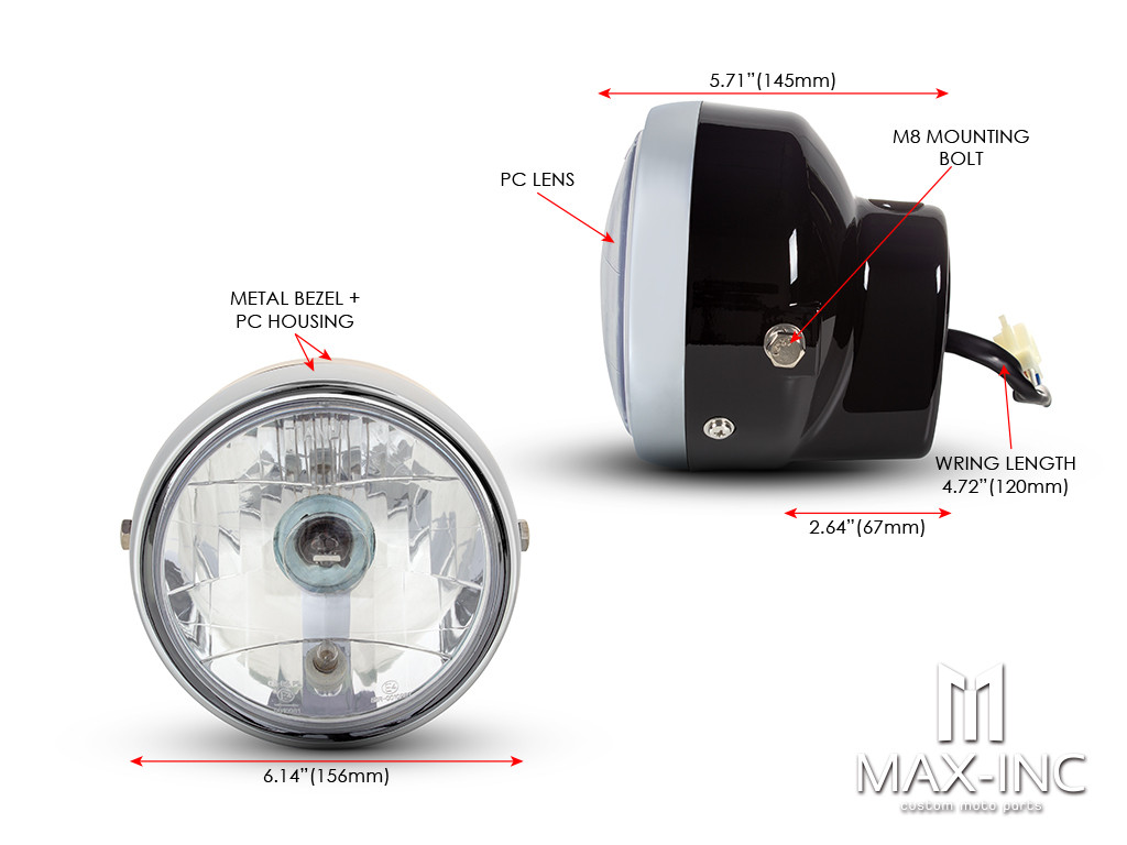 6" Black & Chrome Universal CB Style Headlight - Emarked