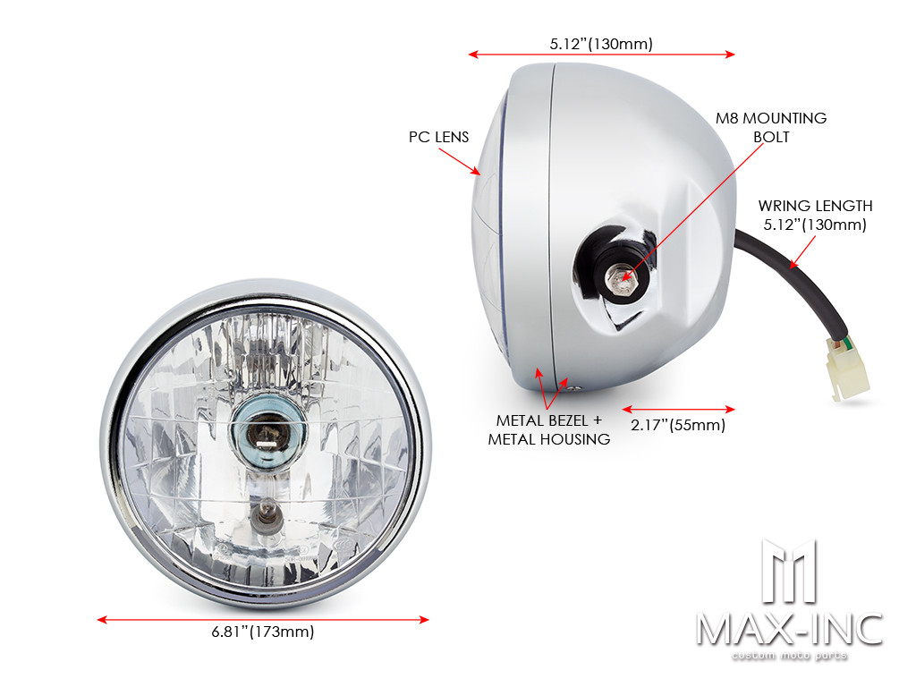 6.75" Chrome Universal Metal Headlight - Emarked