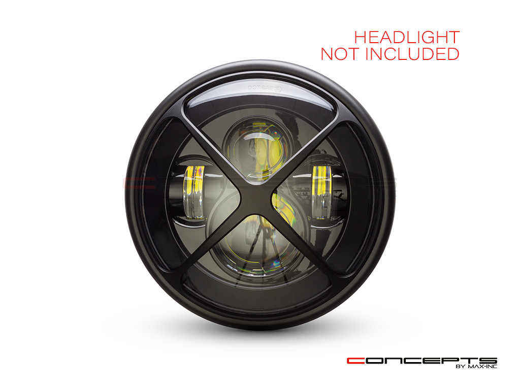 Cross Design 7" Black CNC Aluminum Headlight Guard Cover