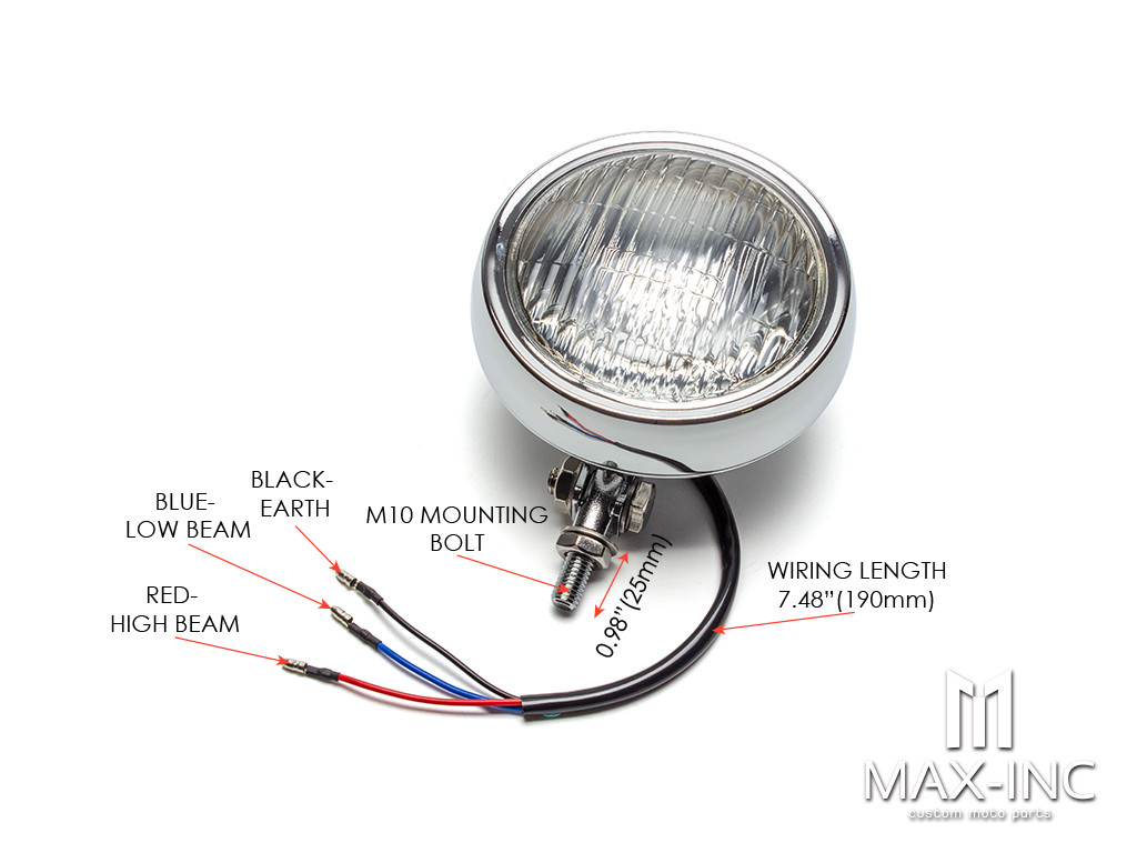 5" Chrome Metal Shallow Bottom Mount Custom Headlight