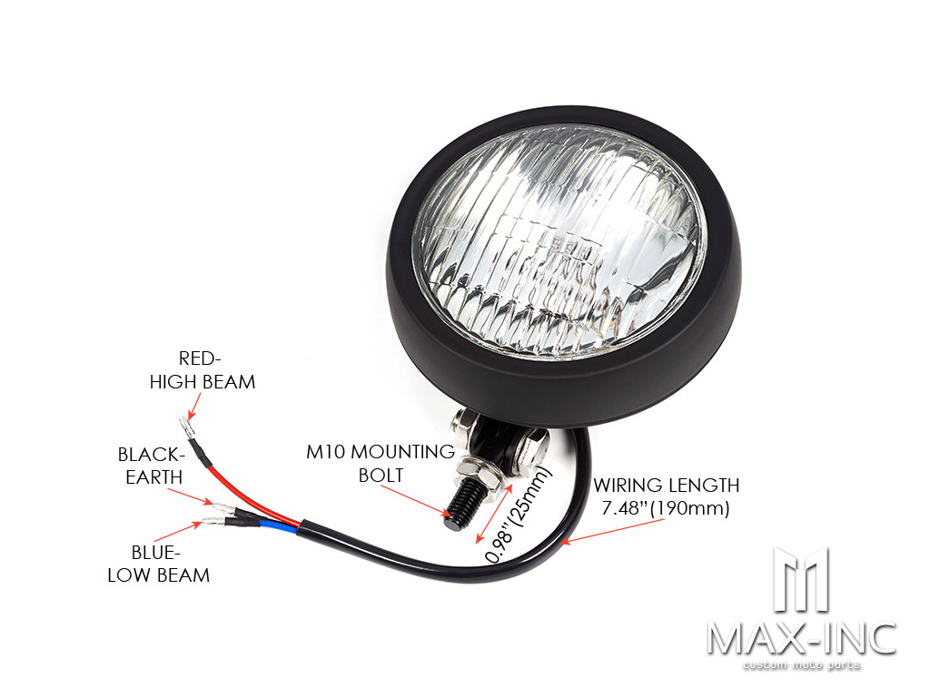 5" Matte Black Metal Shallow Bottom Mount Custom Headlight