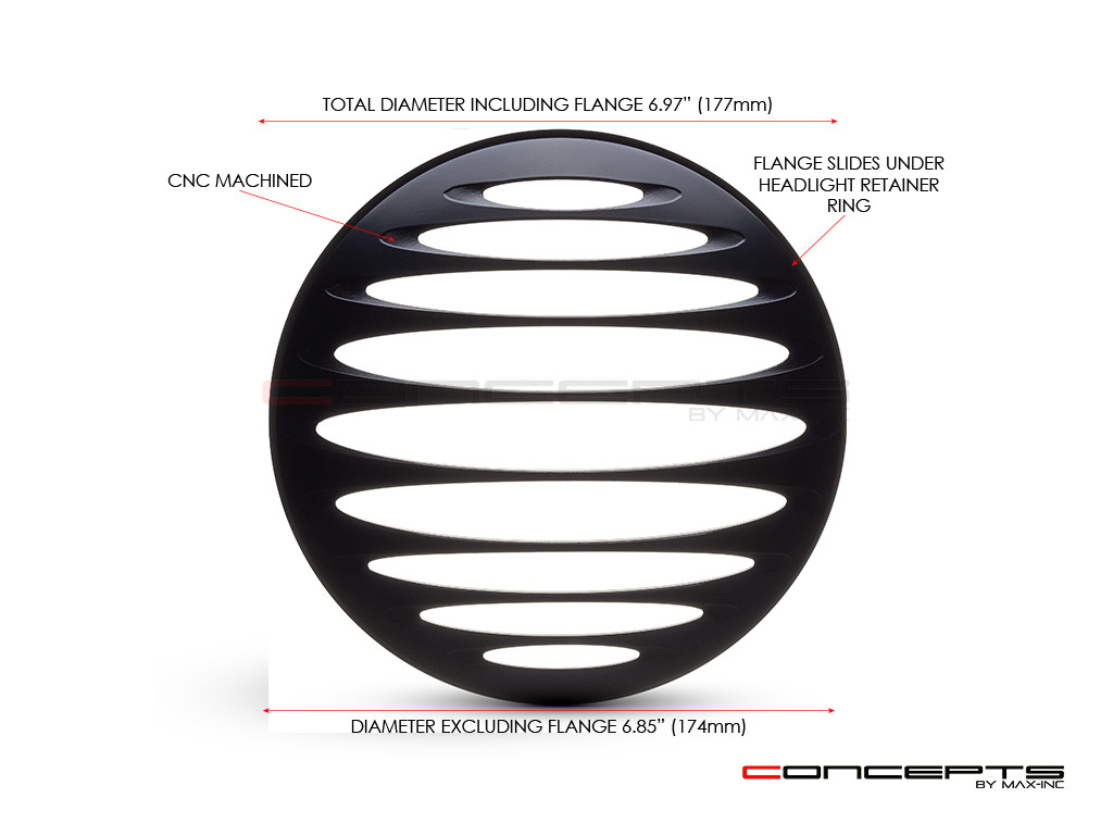 Prison Grill Design 7" Black CNC Aluminum Headlight Guard Cover