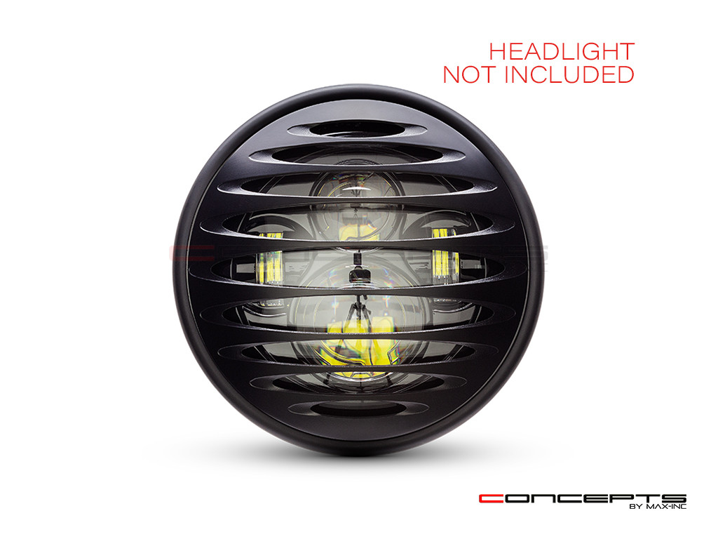 Prison Grill Design 7" Black CNC Aluminum Headlight Guard Cover