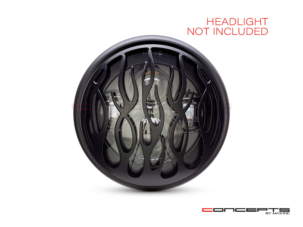 Flame Grill Design 7" Black CNC Aluminum Headlight Guard Cover