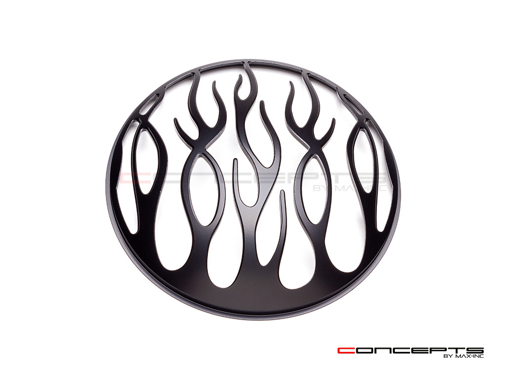 Flame Grill Design 7" Black CNC Aluminum Headlight Guard Cover