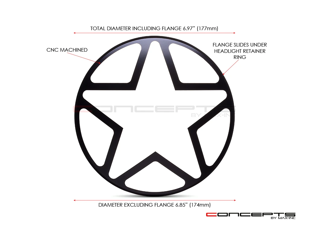 Big Star Grill Design 7" Black CNC Aluminum Headlight Guard Cover