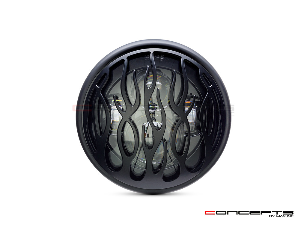 7.7" Matte Black Multi Projector LED Headlight +Flame Grill Cover
