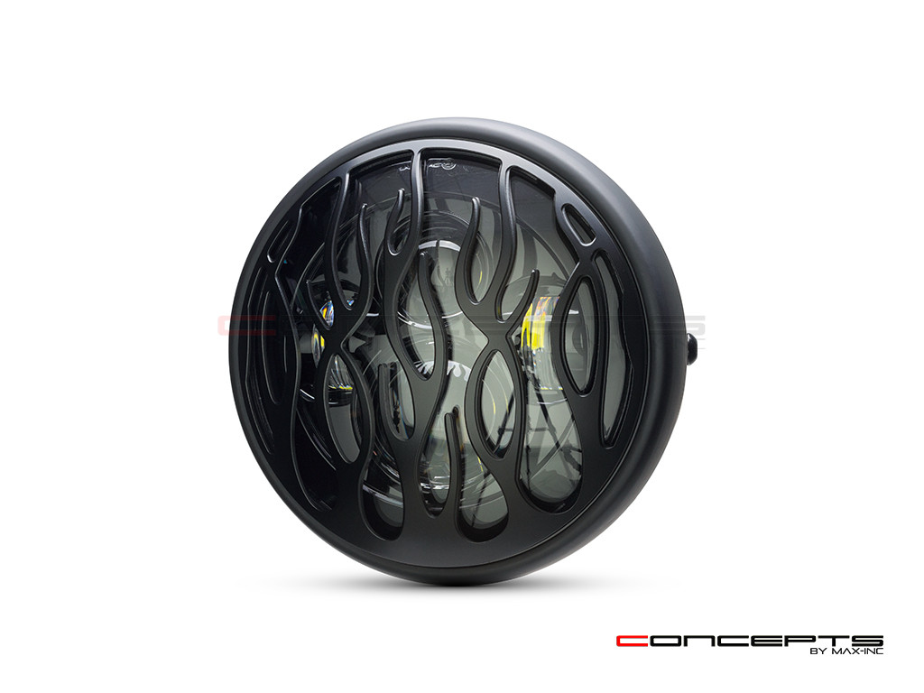 7.7" Matte Black Multi Projector LED Headlight +Flame Grill Cover
