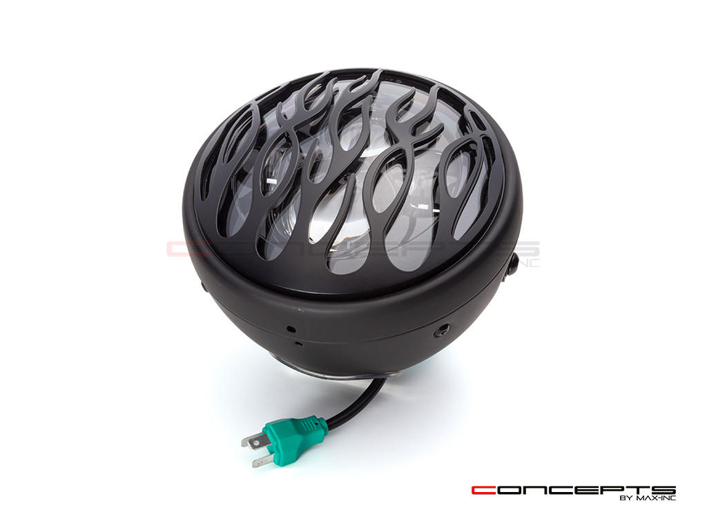 7.7" Matte Black Multi Projector LED Headlight +Flame Grill Cover