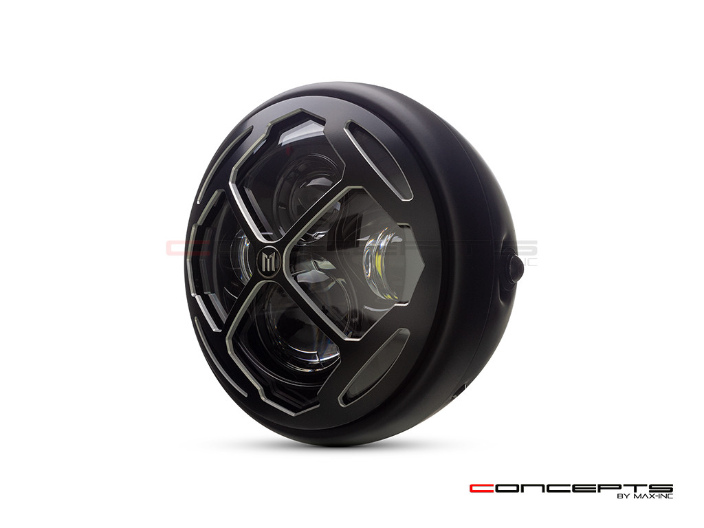 7.7" Matte Black + Contrast Multi Projector LED Headlight + Rukis Grill Cover