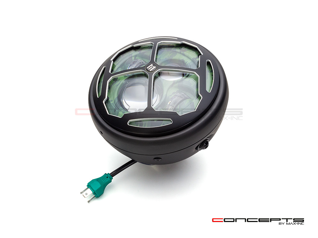 7.7" Matte Black + Contrast Multi Projector LED Camo Headlight + Rukis Grill Cover