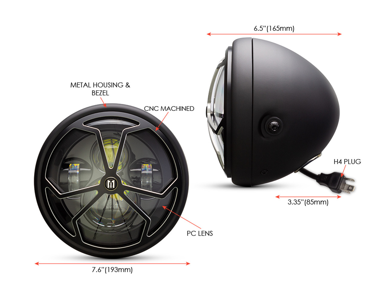 7.7" Matte Black + Contrast Multi Projector LED Headlight + J-Rob Grill Cover