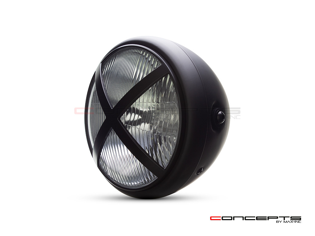 7.7" Matte Black Halogen Headlight + X-Rally Grill Cover