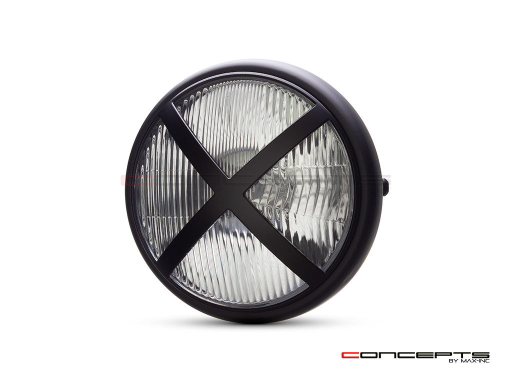 7.7" Matte Black Halogen Headlight + X-Rally Grill Cover