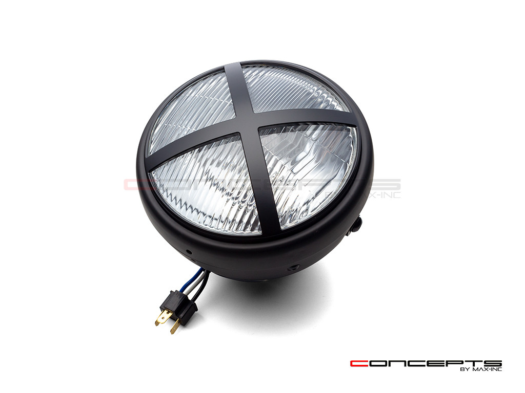 7.7" Matte Black Halogen Headlight + X-Rally Grill Cover