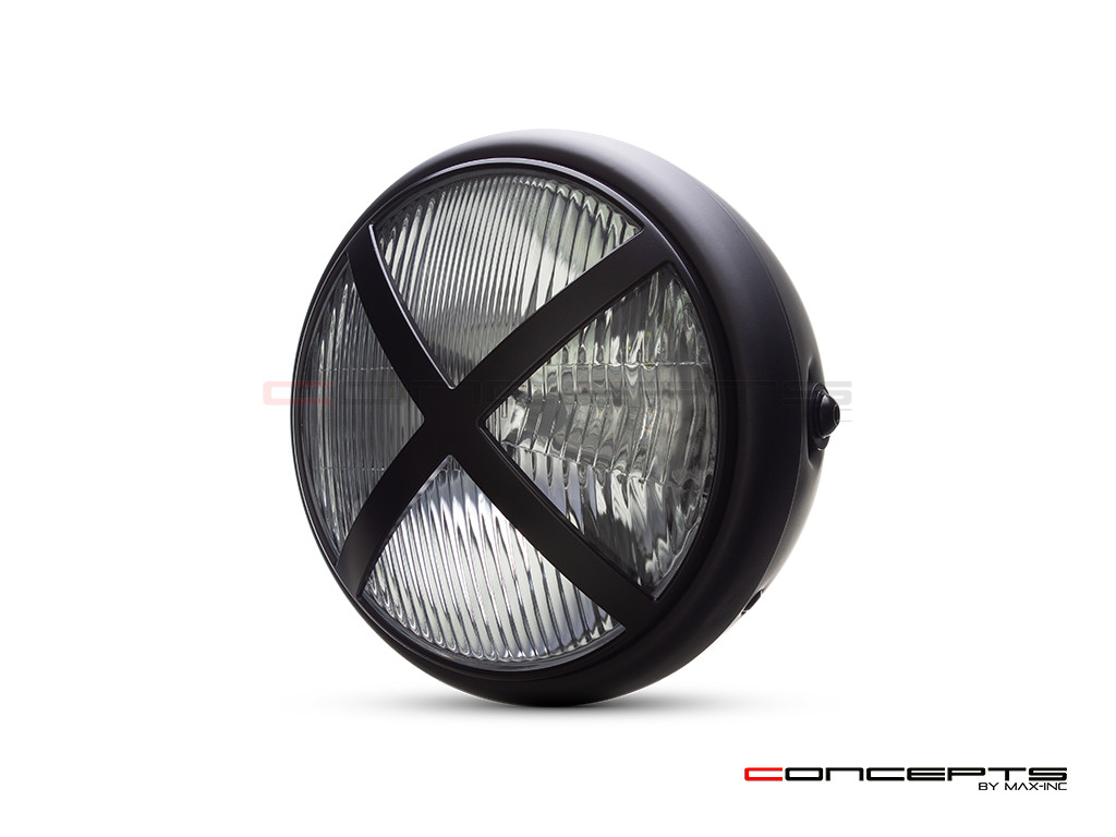 7.7" Matte Black Halogen Headlight + X-Rally Grill Cover