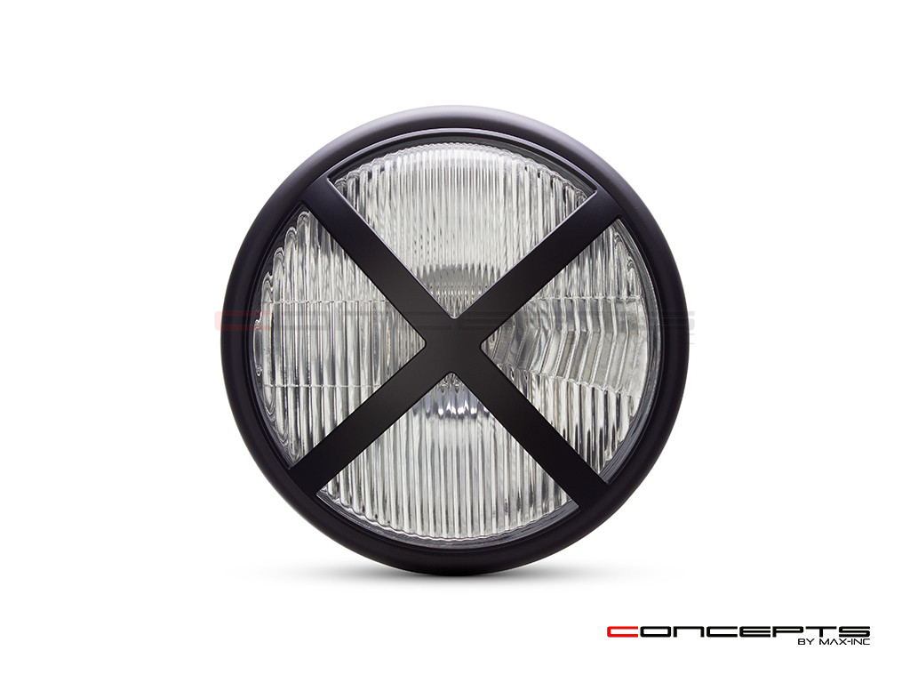 7.7" Matte Black Halogen Headlight + X-Rally Grill Cover