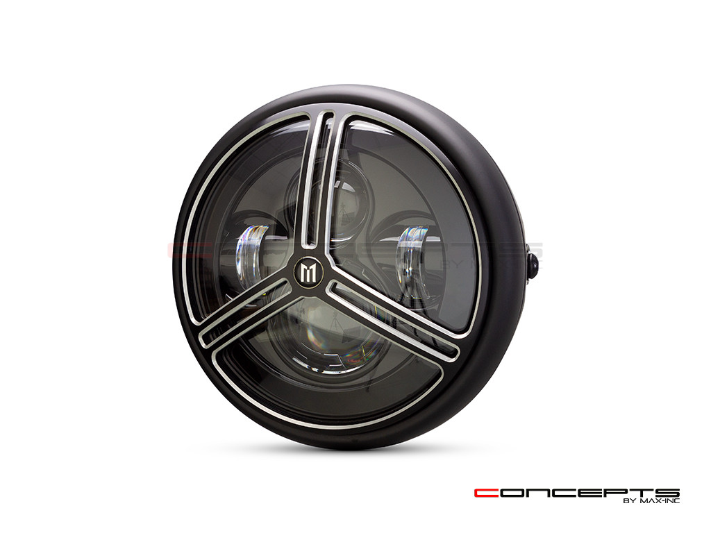 7.7" Matte Black + Contrast Multi Projector LED Headlight + Tri-Pro Grill Cover