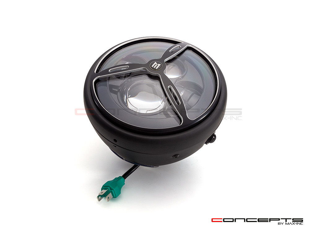 7.7" Matte Black + Contrast Multi Projector LED Headlight + Tri-Prop Grill Cover