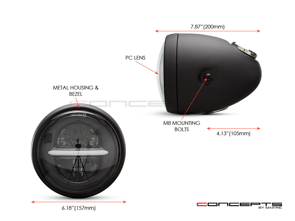 5.75" Vintage Style Black Metal LED Headlight + Integrated Digital GPS Speedometer