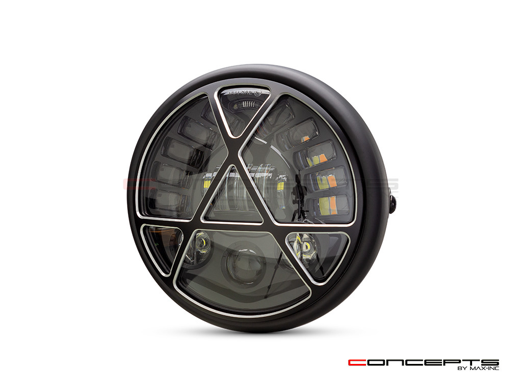 7.7" Matte Black + Contrast Cut Metal LED Integrated Headlight + Anarchy Grill Cover