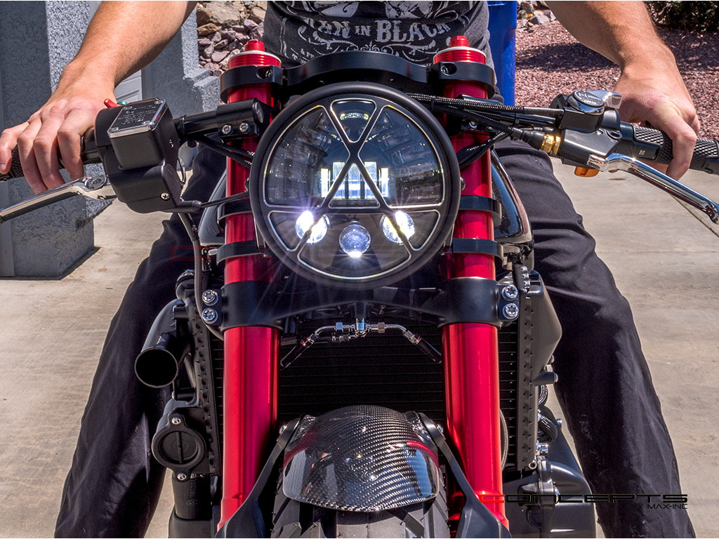 7.7" Matte Black + Contrast Cut Metal LED Integrated Headlight + Anarchy Grill Cover