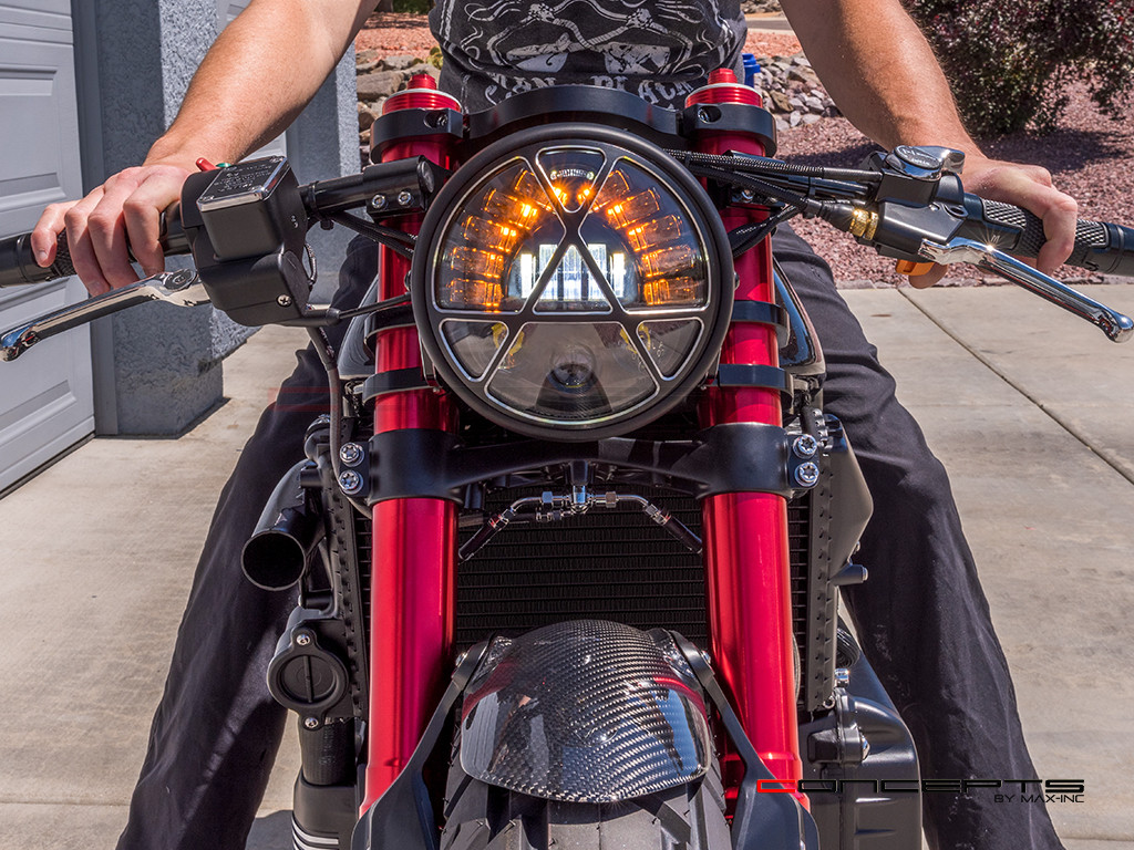 7.7" Matte Black + Contrast Cut Metal LED Integrated Headlight + Anarchy Grill Cover