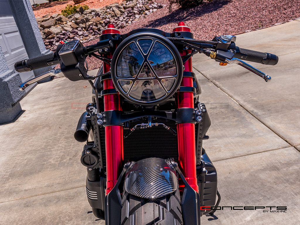 7.7" Matte Black + Contrast Cut Metal LED Integrated Headlight + Anarchy Grill Cover