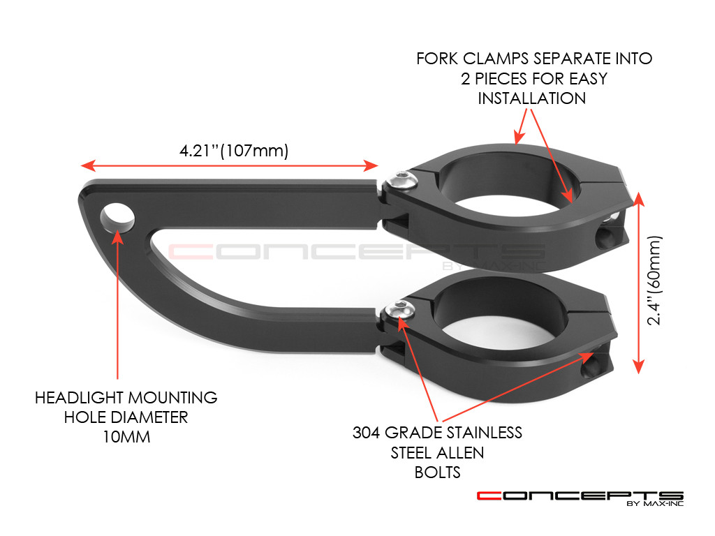 MAX Rogue Black CNC Machined Headlight Brackets - Fits Fork Sizes 32 - 59mm