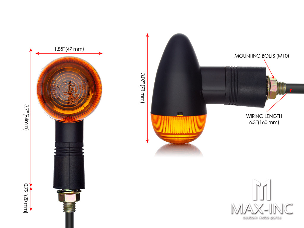 Black Universal Classic Bullet Turn Signals / Indicators - Emarked