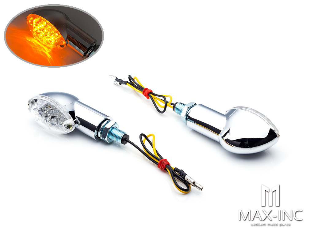 Chrome Mini Cat Eye LED Turn Signals / Indicators - Emarked