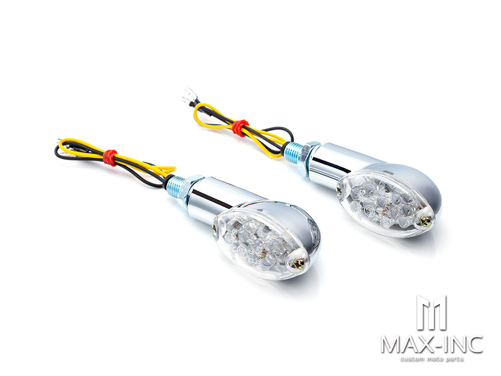 Chrome Mini Cat Eye LED Turn Signals / Indicators - Emarked