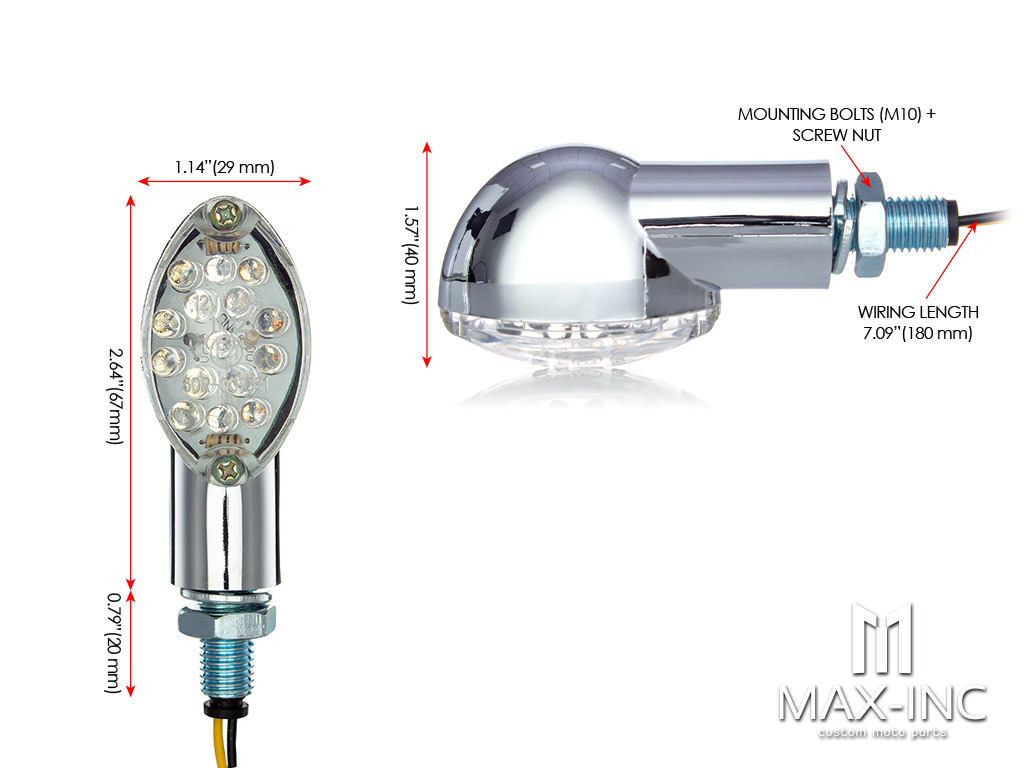 Chrome Mini Cat Eye LED Turn Signals / Indicators - Emarked