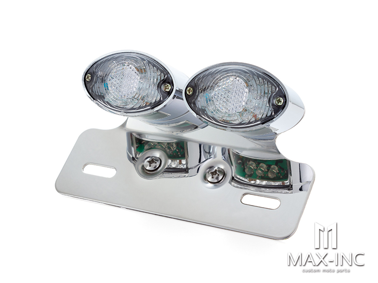 Universal Double Cat Eye Chrome LED Stop / Tail Light - Clear Lens
