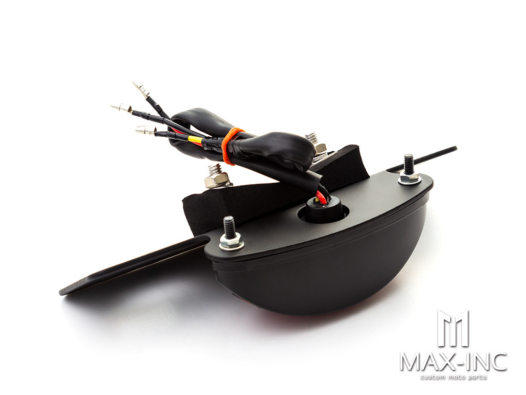 Black Oval LED Stop / Tail Light + License Plate Holder - Red Lens