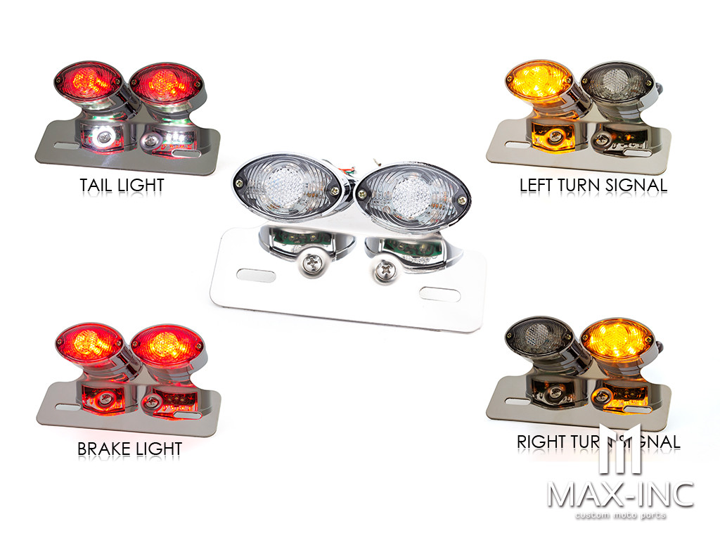 Universal Double Cat Eye Chrome LED Integrated Stop / Tail Light / Turn Signals