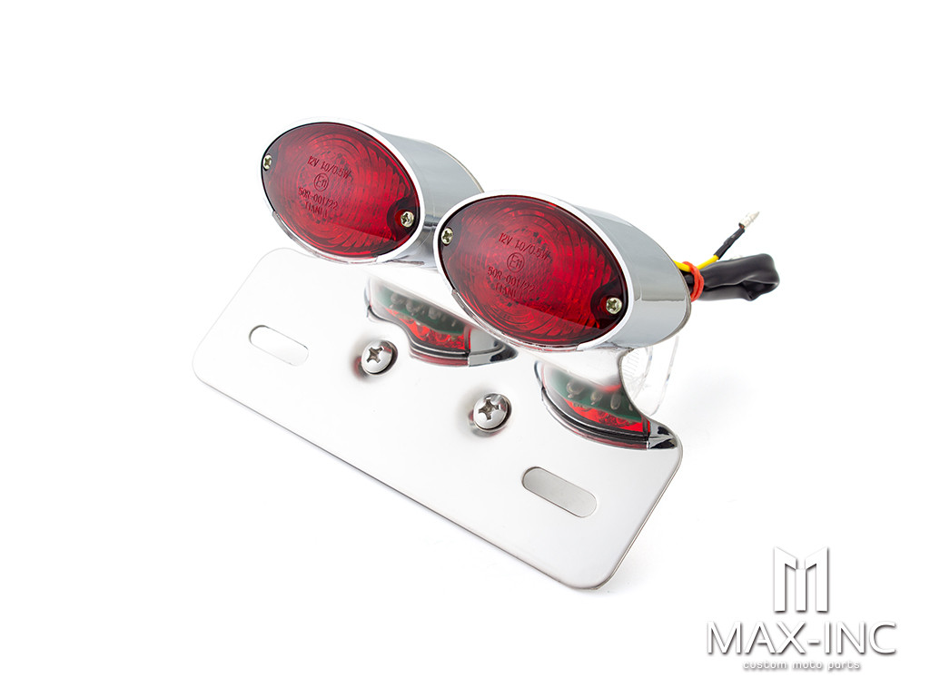 Universal Double Cat Eye Chrome LED Stop / Tail Light - Red Lens