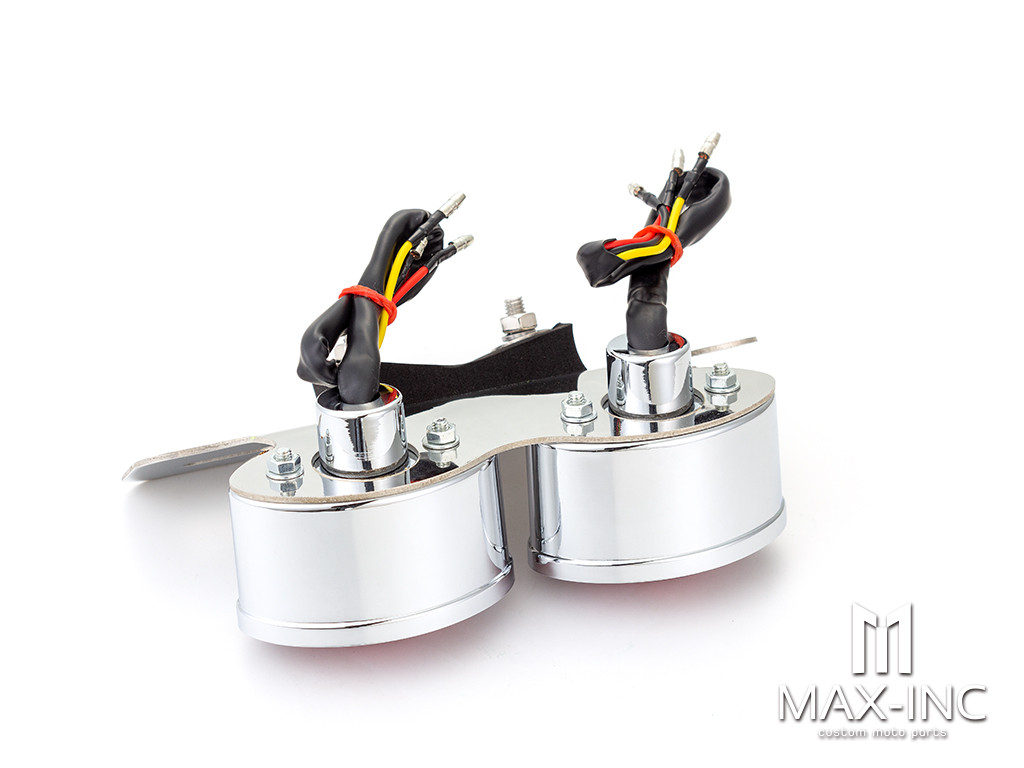 Universal Double Cat Eye Chrome LED Stop / Tail Light - Red Lens