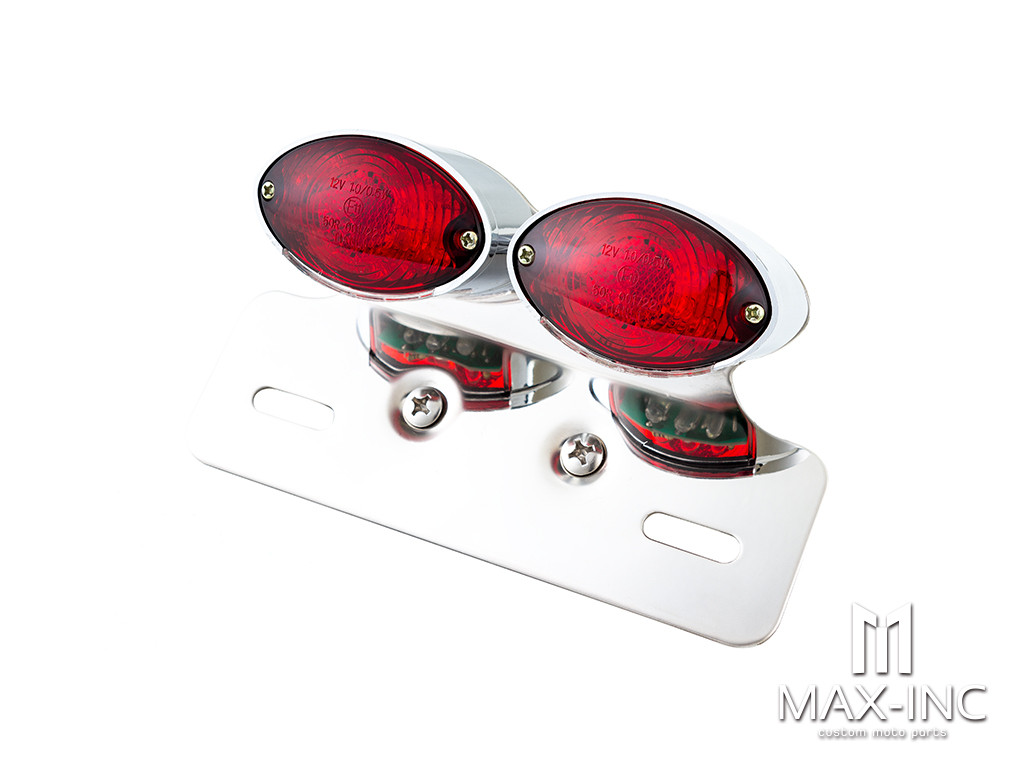 Universal Double Cat Eye Chrome LED Stop / Tail Light - Red Lens
