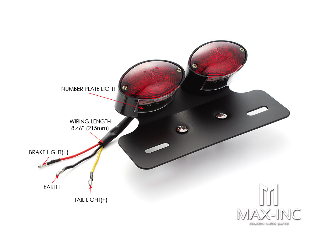 Universal Double Cat Eye Black LED Stop / Tail Light - Red Lens