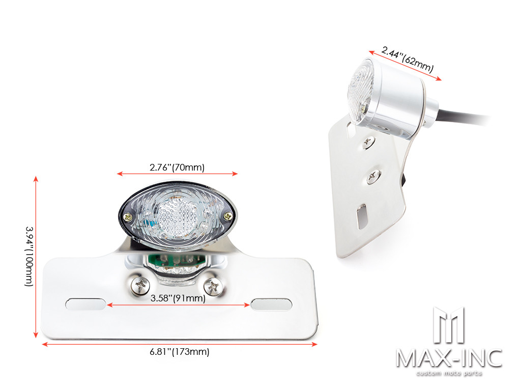 Universal Cat Eye Chrome LED Stop / Tail Light - Clear Lens