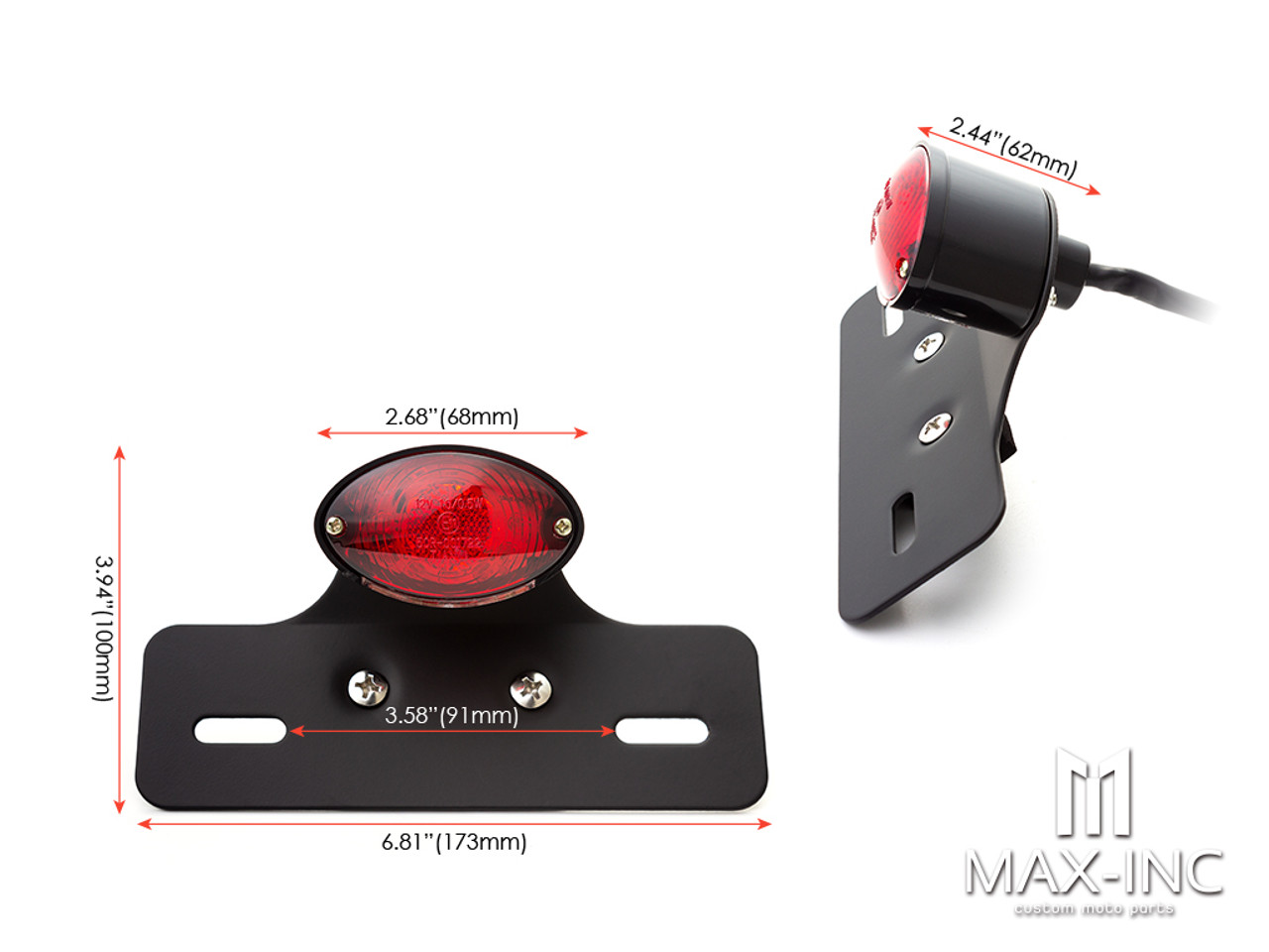 Universal Cat Eye Black LED Stop / Tail Light - Red Lens