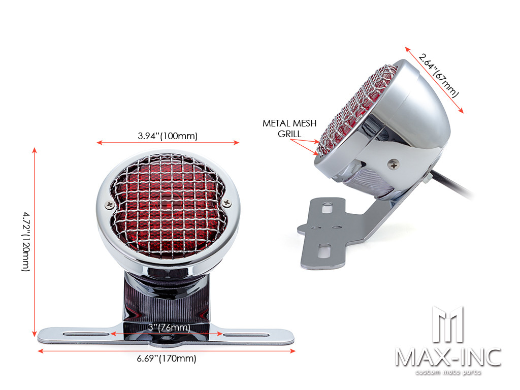 Chrome Mesh Grill Metal LED Stop / Tail Light